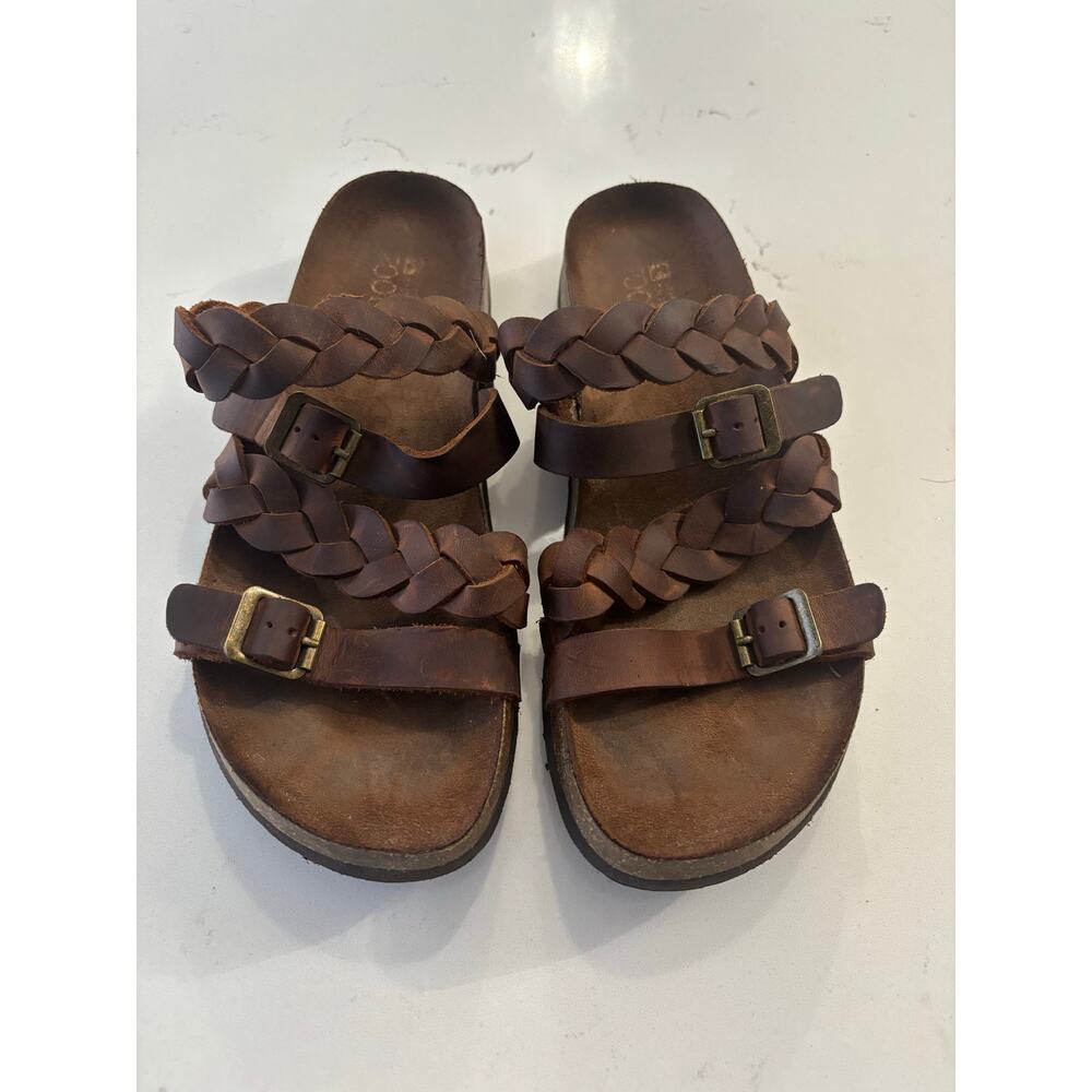 White Mountain Holland leather sandal footbeds sz 7.5 W boho Brown braided - Picture 3 of 8